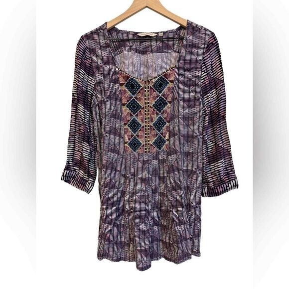 Soft Surroundings Purple Embroidered Elara Boho Ethnic Tunic /Blouse SZ M‎ - Picture 1 of 9